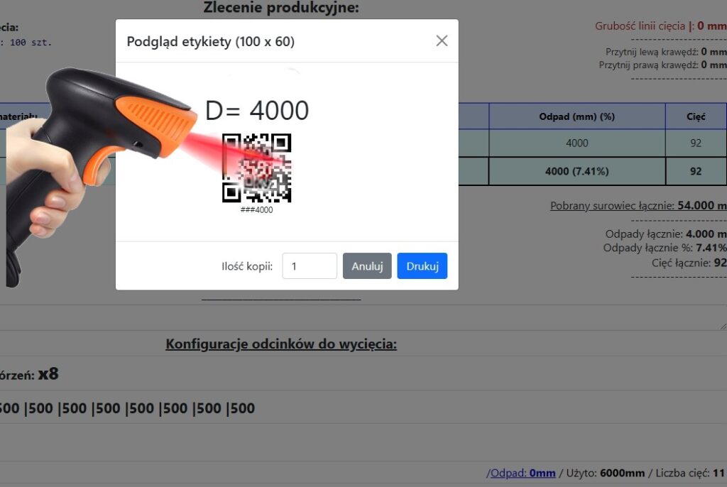 Podgląd etykiety z kodem QR
